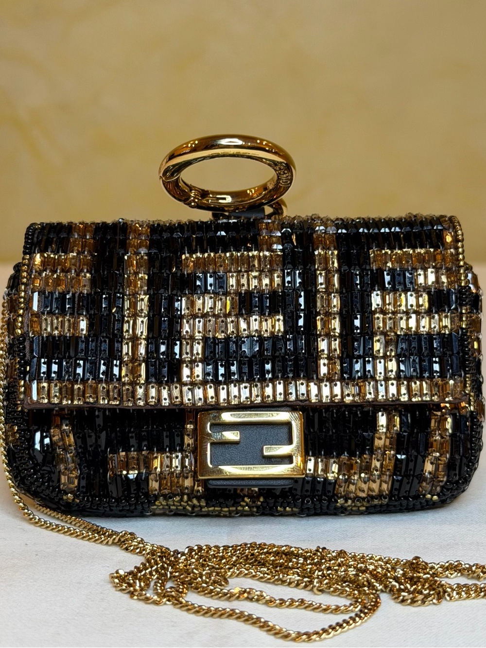 Fendi Beads Baguette Zucca Bag Charm/Crossbody